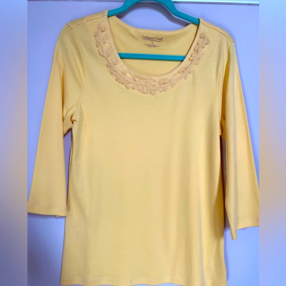 Cute 3/4 sleeve embellished tee by Coldwater Creek. Size M. NWT
